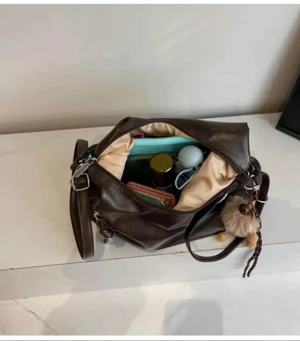 Retro Large Capacity Crossbody Shoulder Tote Bag for Women Commuter Bag 2025 New Luxury Minimalist High-End Feel PU Leather