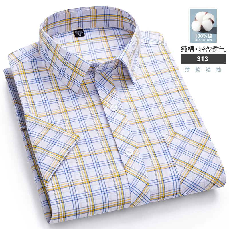 Short Sleeve Shirts For Man Summer England Preppy Classic Checked Clothing New Fashion Plaid Cotton Businessman Casual Shirts