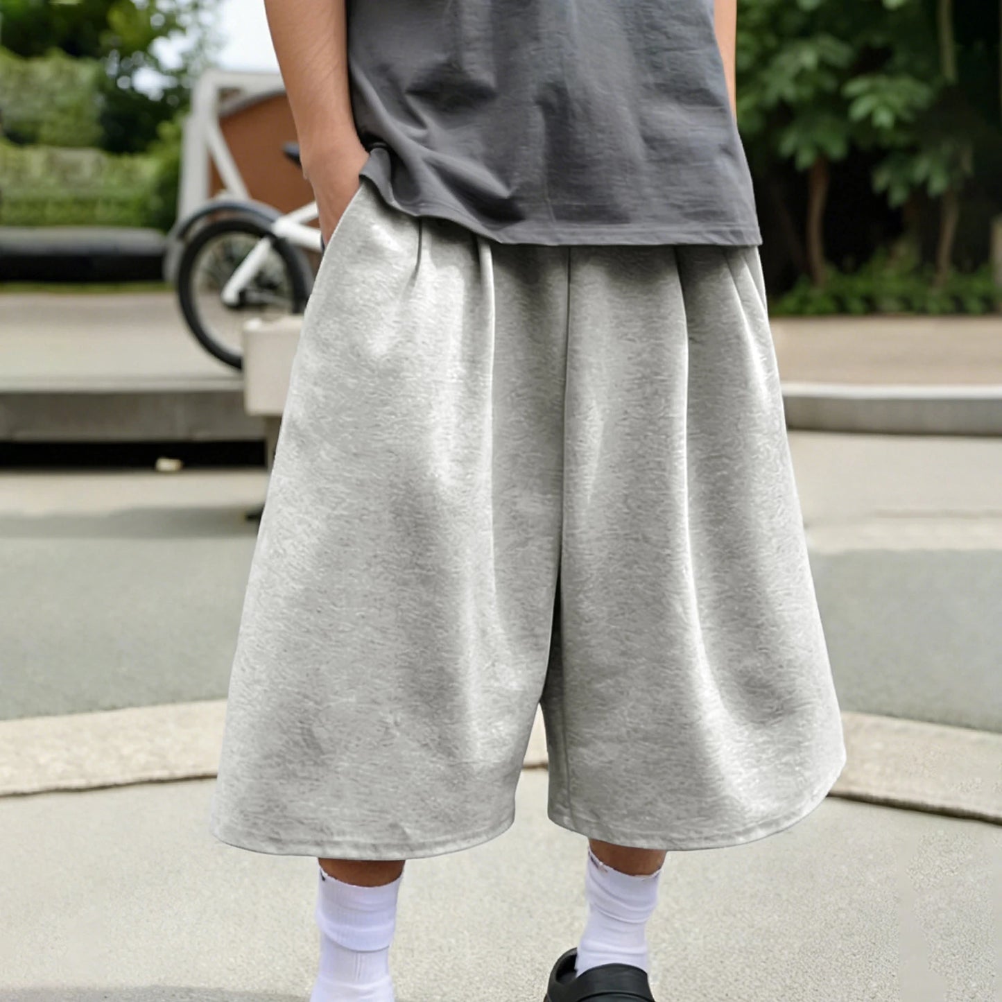 Men's Wide Leg Capri Pants Solid Color Casual 3/4 Length Drawstring Waist Sweatpants with Pockets for Sports, Gym
