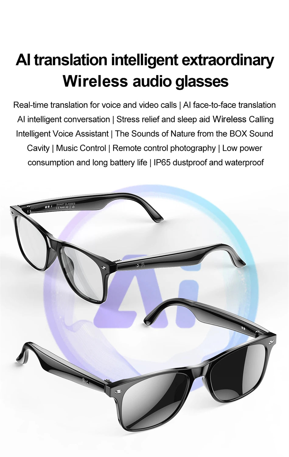 2025 New Smart Glasses Men 163 Online Language Al Intelligent Translation Anti-blue Lenses Wireless Call Voice Assistant Glasses