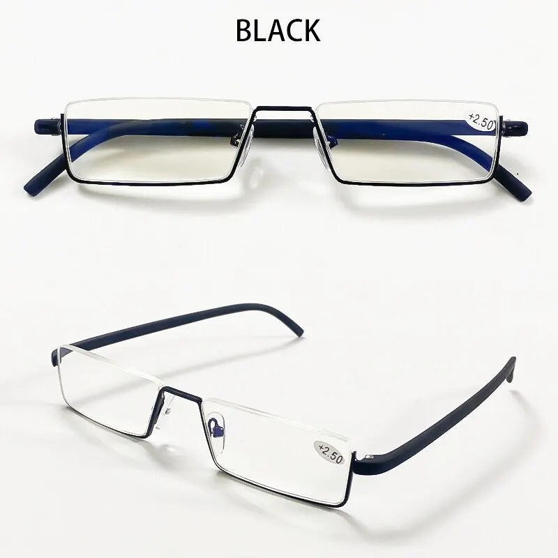 Metal Anti-Blue Light Reading Glasses Men Half Frame Prescription Eyeglasses Male Reading Glasses