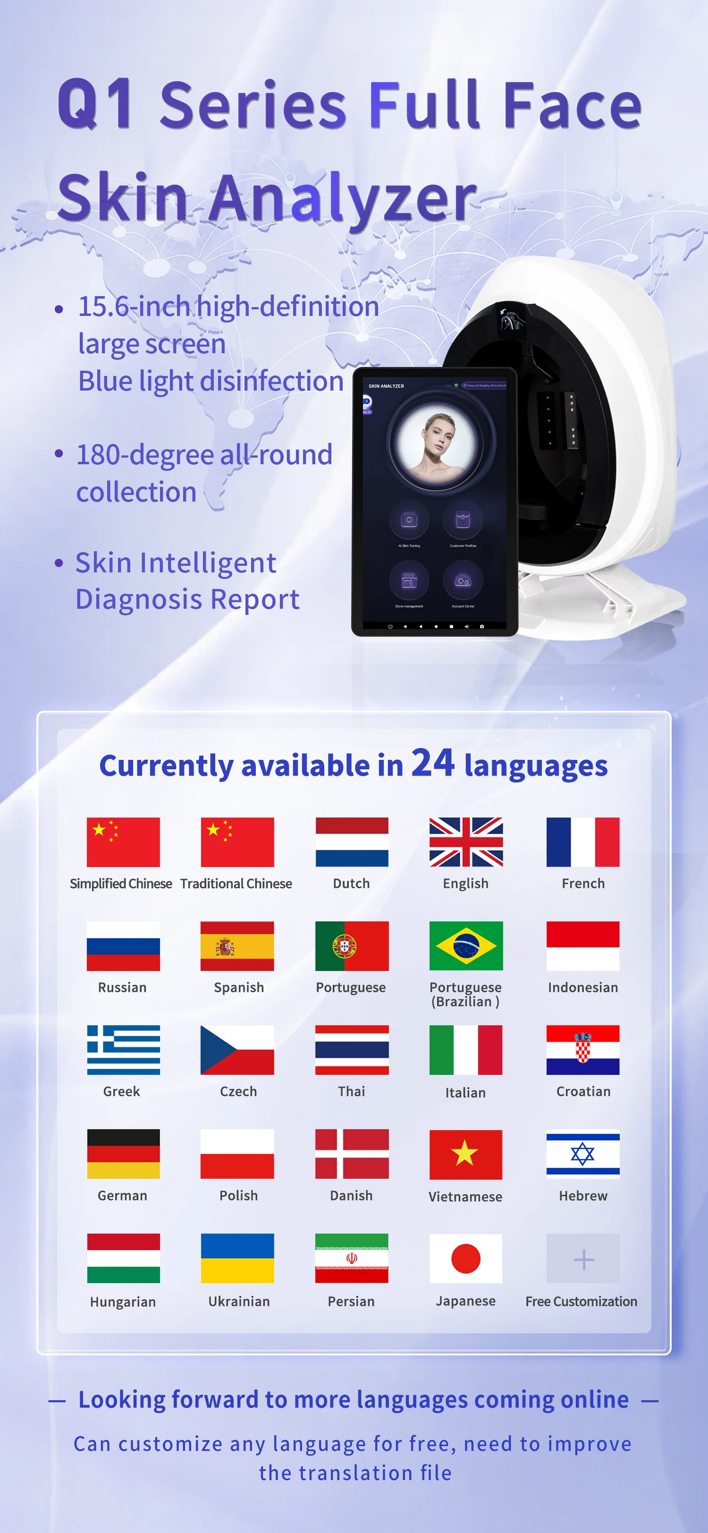 Q1 Pro Intelligent 3D Magic Skin Analyzer Mirror UV Wood Lamp Facial Skin Detection Scanner for Beauty Skin Analysis