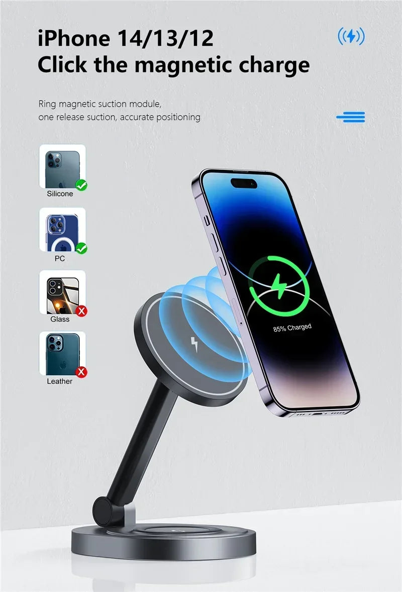 2 in 1 Folable Magnetic Wireless Charger Phone Holder Stand For Magsafe iPhone 17 16 15 14 13 12 Airpods 4/3 Pro 2 Fast Charging