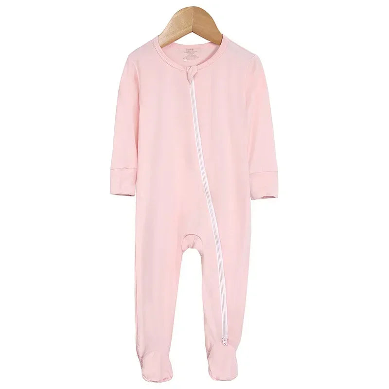 Baby Romper Bamboo Fiber Baby Boy Girl Clothes Newborn Zipper Footies Jumpsuit Solid Long-Sleeve Baby Clothing Pajamas 3 6 9 12M