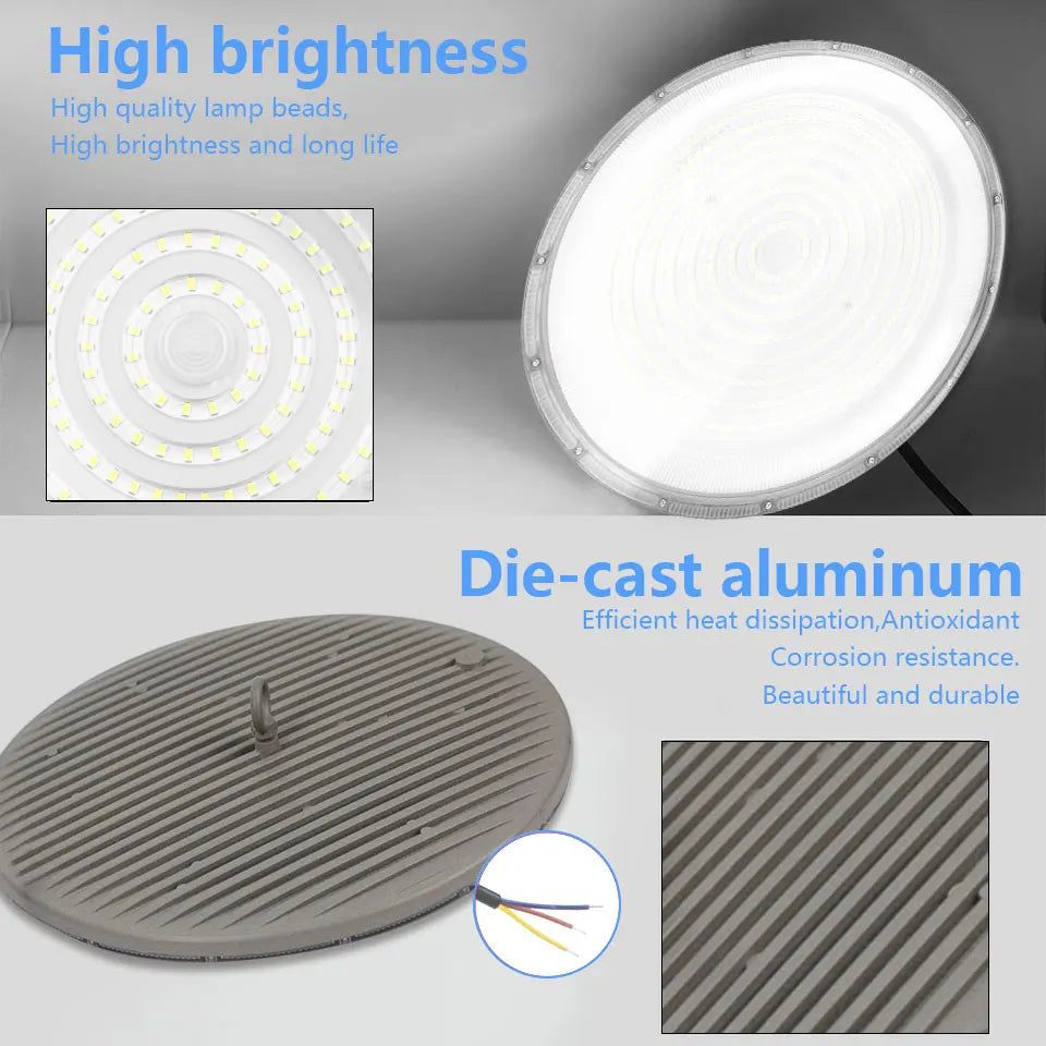 LED UFO High Bay AC85-265V 50W-600W Industrial Lighting Ceiling Light Market Warehouse Garage Gym Factory Sewing Machine Light