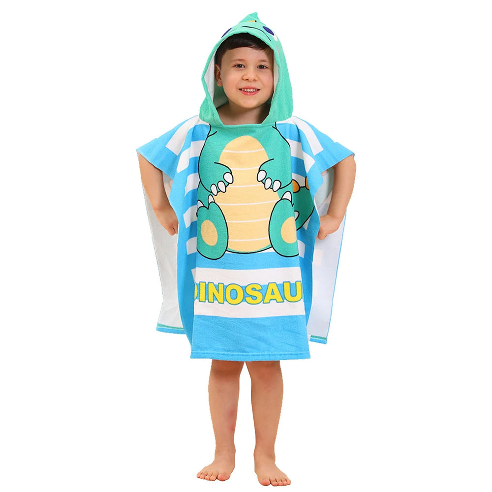 Children Bathing Stuff Kids Hooded Cape Towel Boy Shark Bathrobe Baby Dinosaur Bath Towel Girls Unicorn Beach Towel Wrap Blanket