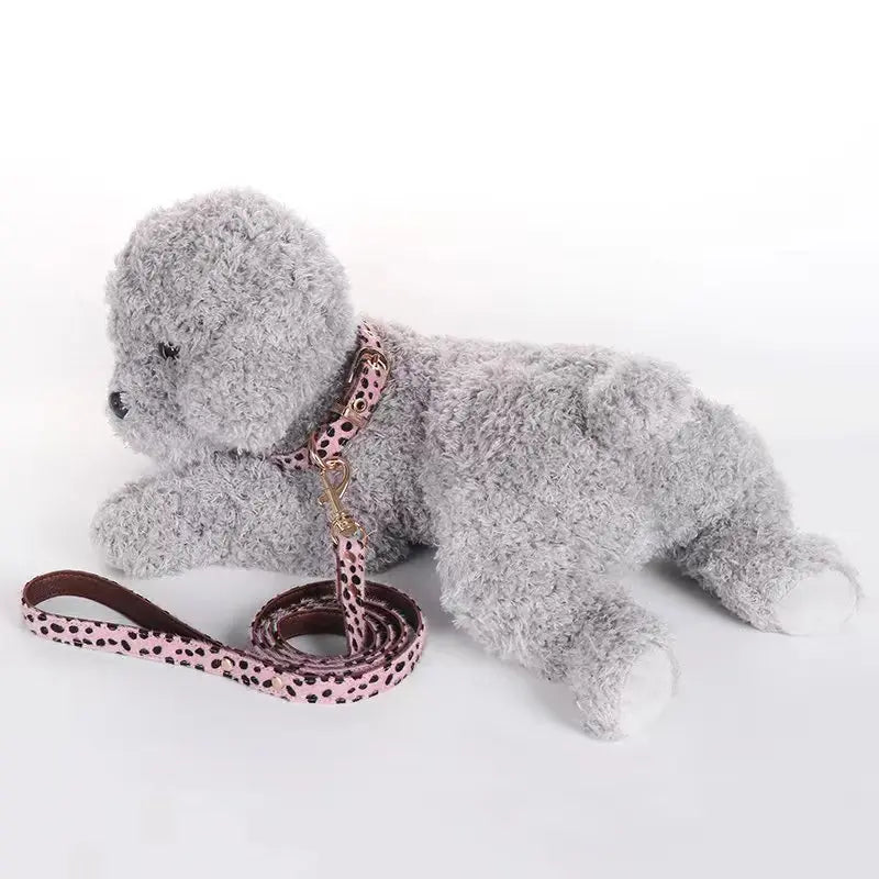 Leopard Print Dog Harness and Leash Set Adjustable - Stylish Dog Collar Pu Fashion Pet Walking Accessories for Small Dogs