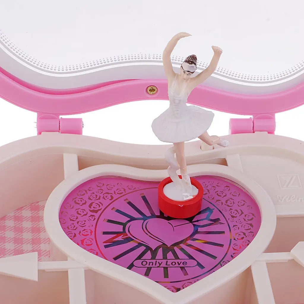 Heart Shape Dancing Ballerina Music Box PLastic Jewellery Box  Carousel Hand Crank Music Box Mechanism Gift For Valentine's Day