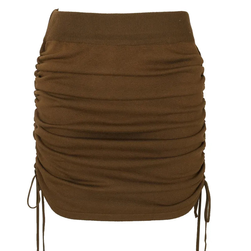 Women's High Waist Ruched Drawstring Bodycon Mini Skirt Stretchy Knit Casual Party Clubwear Summer Bodycon Short Skirt