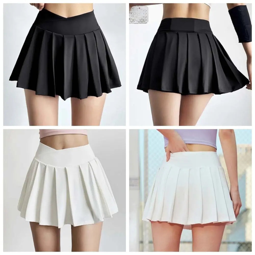 Combined in One High Waist Pleated Skirt Fitness Clothes Breathable Tennis Short Fillibeg Tight Solid Color Sports Yoga Kilt