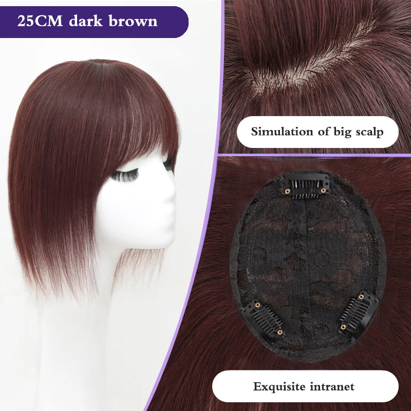 Synthetic Topper Hair Piece  Extension Wigs For Women Clip-on Natural Clip In Straight Wig With Bangs Black High Quality