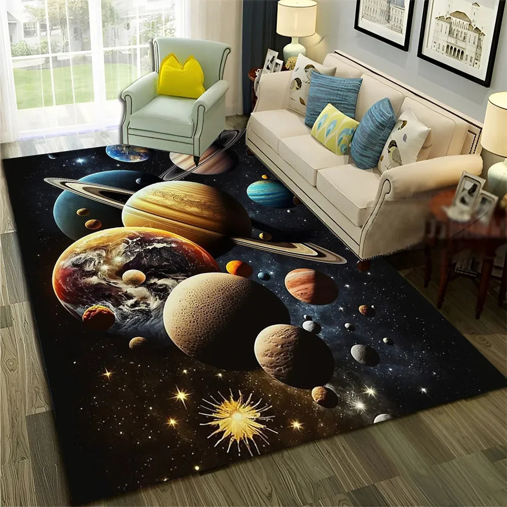 Galaxy Planet Star 3D Universe Space Carpet Rug for Home Living Room Bedroom Sofa Doormat Decor,Kid Area Rug Non-slip Floor Mat