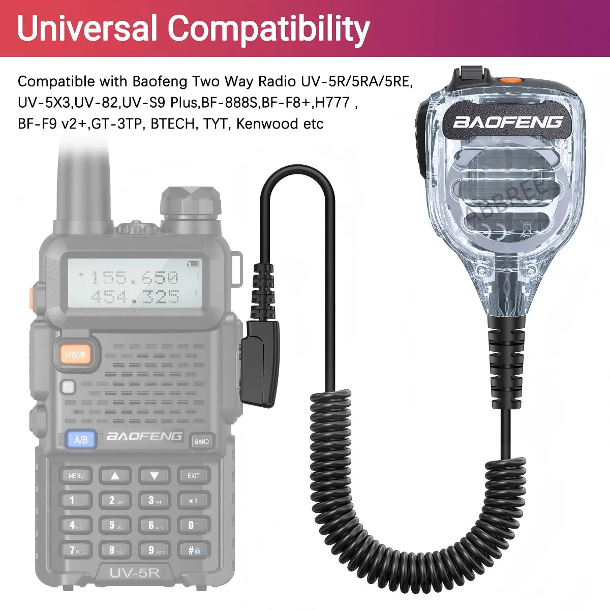 Baofeng BF-850 IP54 Waterproof Walkie Talkie Speaker Mic Volume Adjustable High Clear Sound For UV-5R BF-888S AR-152 PRO Radio