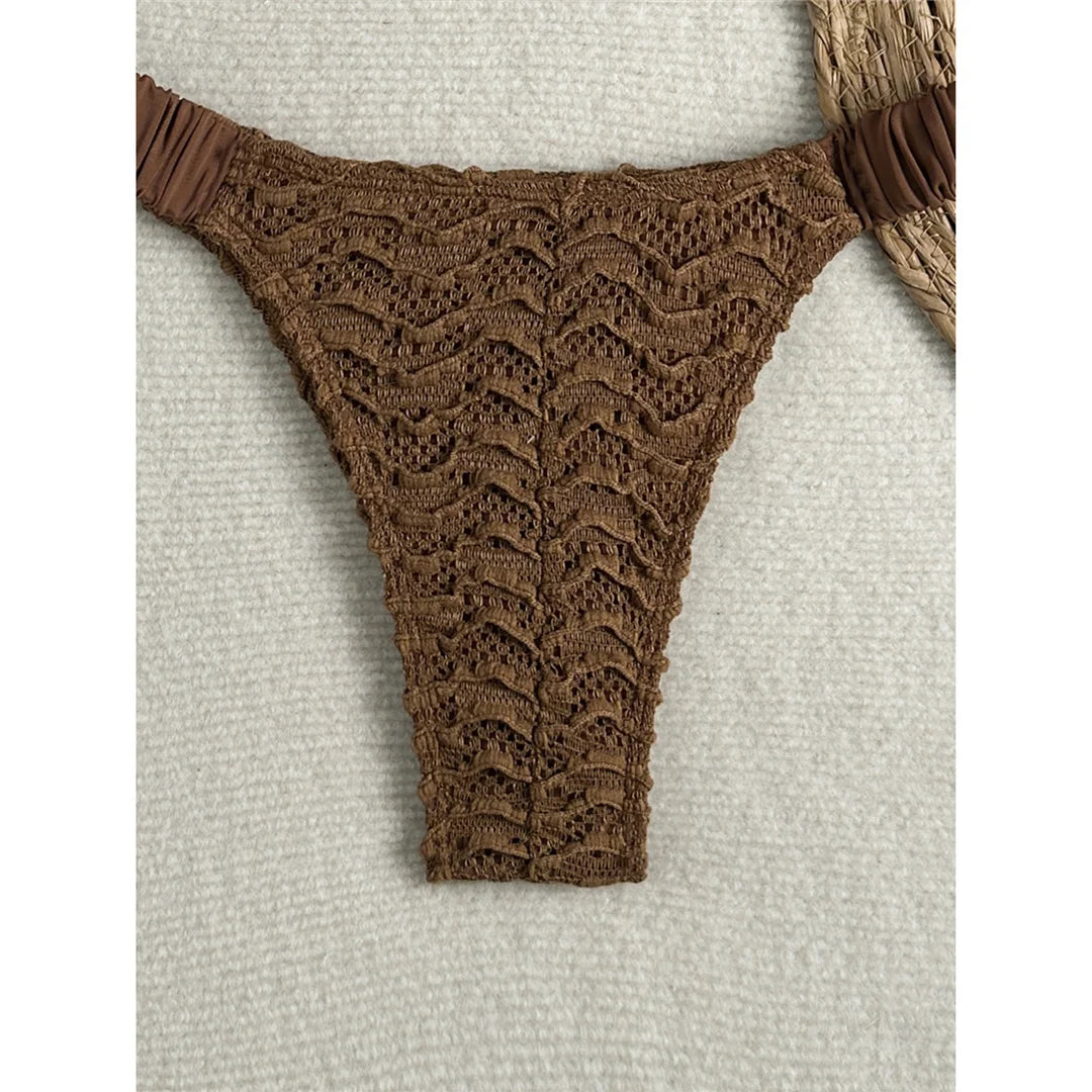 2026 Wrinkled Crinkled Halter Bikini Women Swimwear Female Swimsuit Two-Pieces Bikini Set Padded Bather Bathing Suit Swim V8135