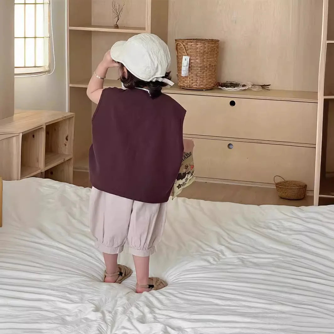 Boys Pants 2025 Summer New Childrens Clothing Korean Fashion Boys Baby Cotton Pure Color Bundle Feet in The Pants Casual Simple