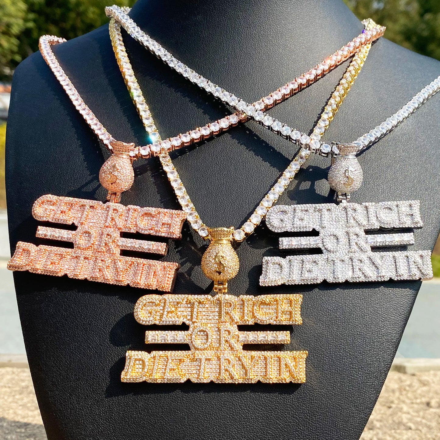 Aokaishen Iced Out Necklace Pendant for Men Real Copper Get Rich Hip Hop Jewelry