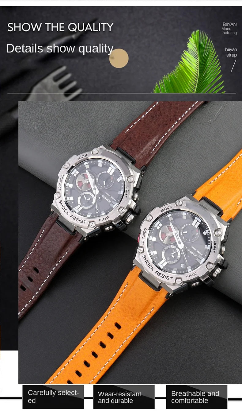 for Casio GST-S130/S110/S120/W130l/B100/W300 Strap Belt Genuine Leather Nylon Men's Watch Band Replacement bracelet Accessories