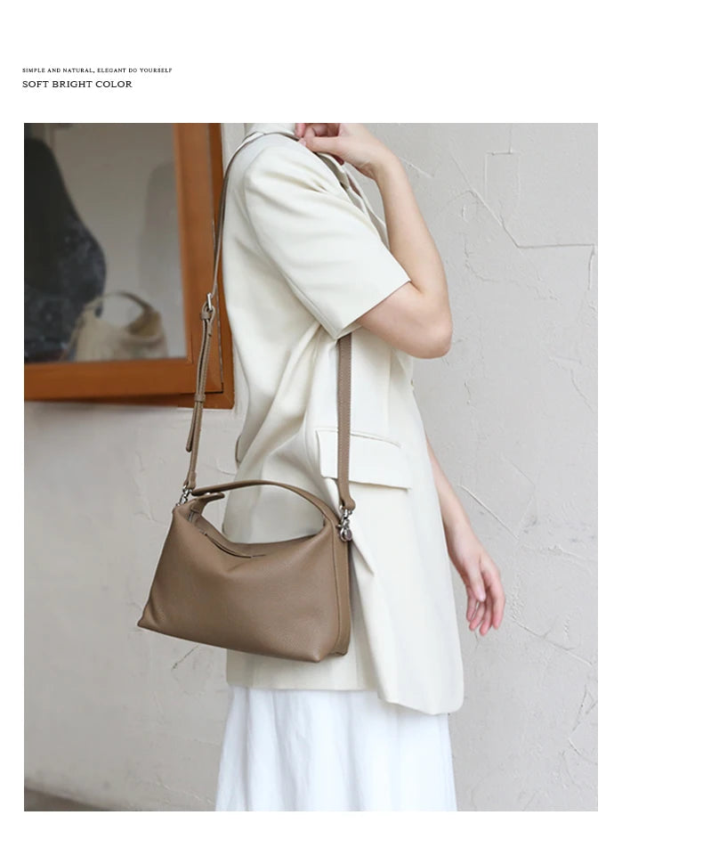 2024 New Women's Bag Female Luxury Soft Genuine Leather Handbag Lady Fashion Daily Casual Shoulder Bag Girls Crossbody Messenger