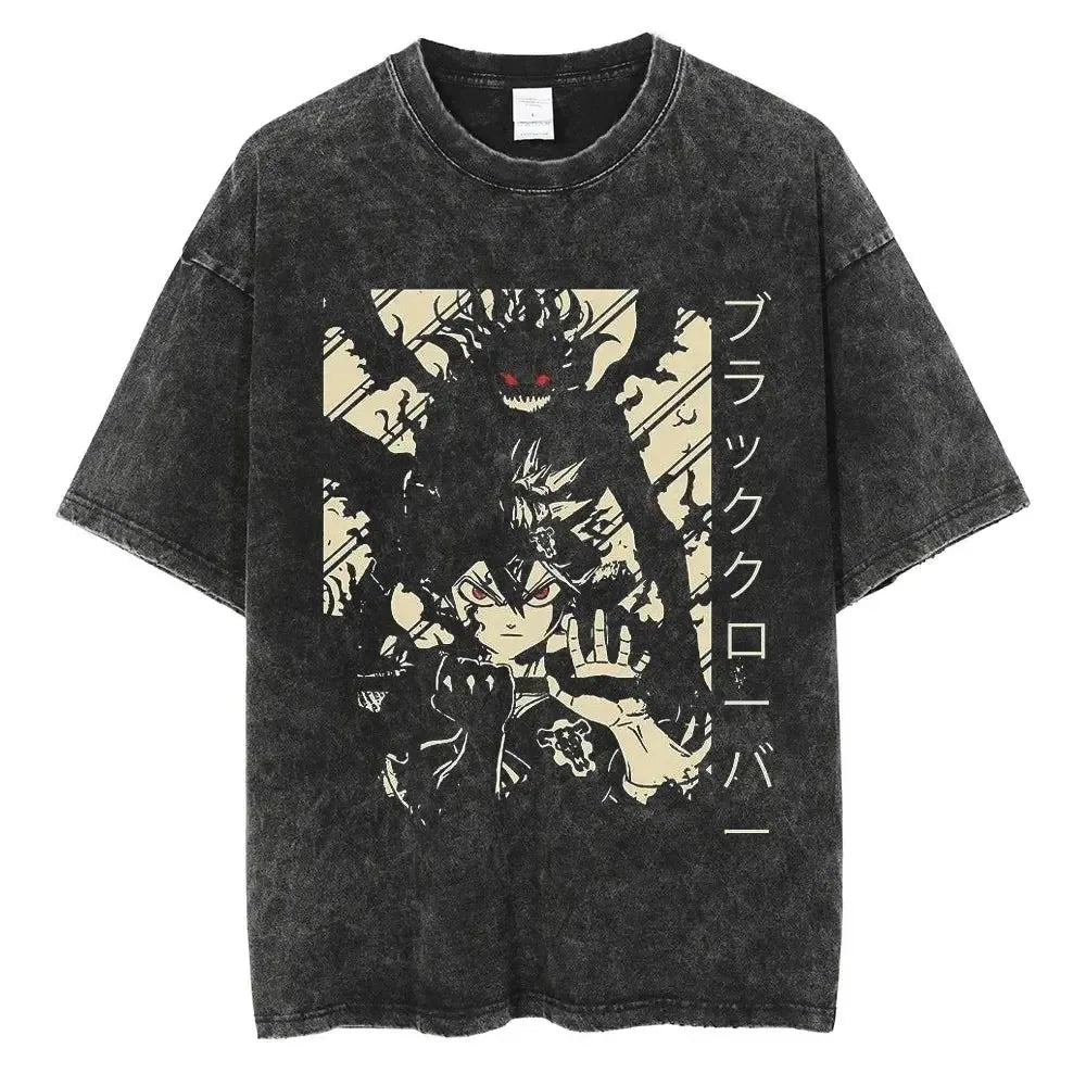 2024 Cotton Short Sleeve Tshirt Tops Hip Hop Men Women Streetwear Washed Black Harajuku T Shirt Japanese Anime Graphic T-Shirt