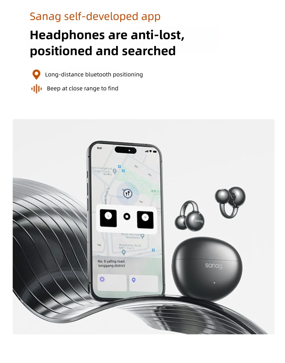 Sanag S7S AI Open Ear Clip on Headphones HiFi 3D Stereo Sound Quality AI Assistant Wireless Bluetooth Earphones APP EQ Setting