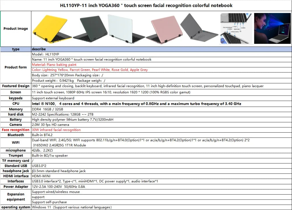 Green 2025 New 11" Touch Screen Intel Celeron N100  4 Core 4 Thread 3.4GHz  Laptop PC Cheap Win 11 Laptops Computer For Business