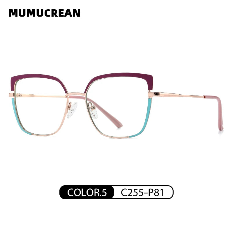 Fashionable anti-blue light glasses for women with a spring-legged metal frame in two colors; suitable for myopia.