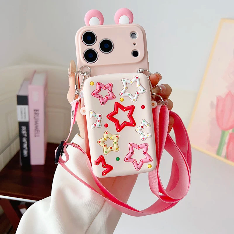 For iPhone 17 16 15 14 13 12 11 XR Xs 6 6s 7 8 SE Pro Max mini Plus e Tulip Star Wallet Case With Accessories