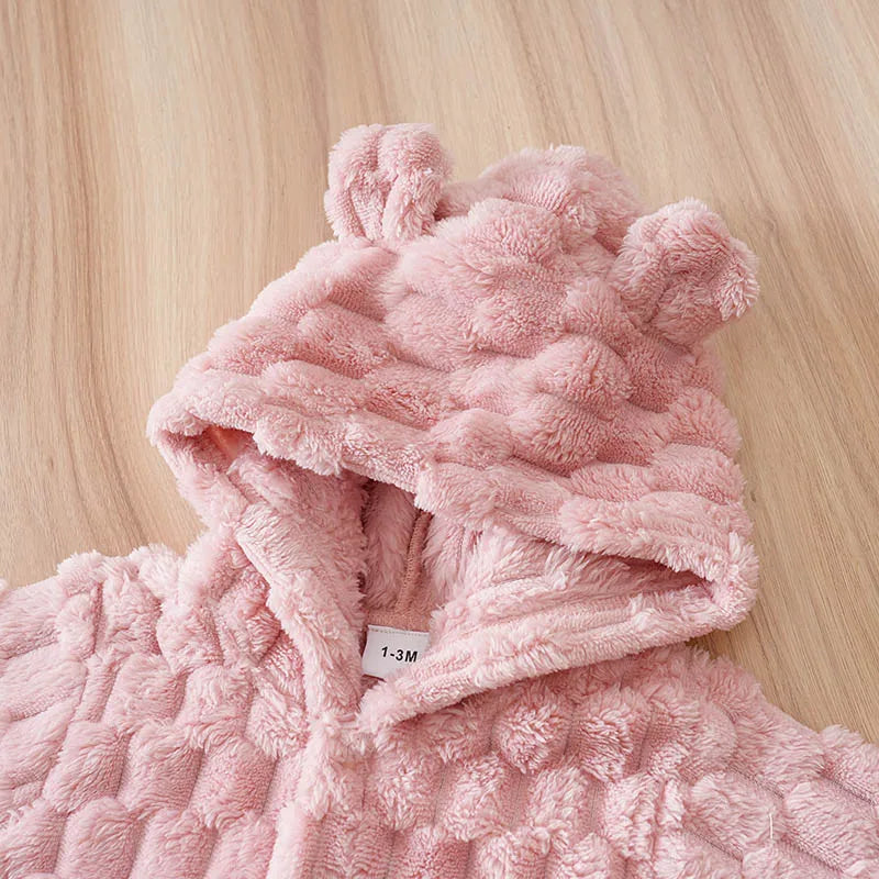 Newborn Baby Romper Winter Flannel pink Hooded ears long sleeve Unisex Baby Bodysuits 0-18 months Girl Comfort Clothes