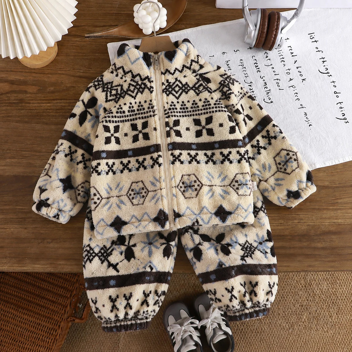 Toddler Baby Autumn and Winter Plus Velvet Thickened Set Cartoon Children's Home Clothes Shaking and Brushed Children's Set