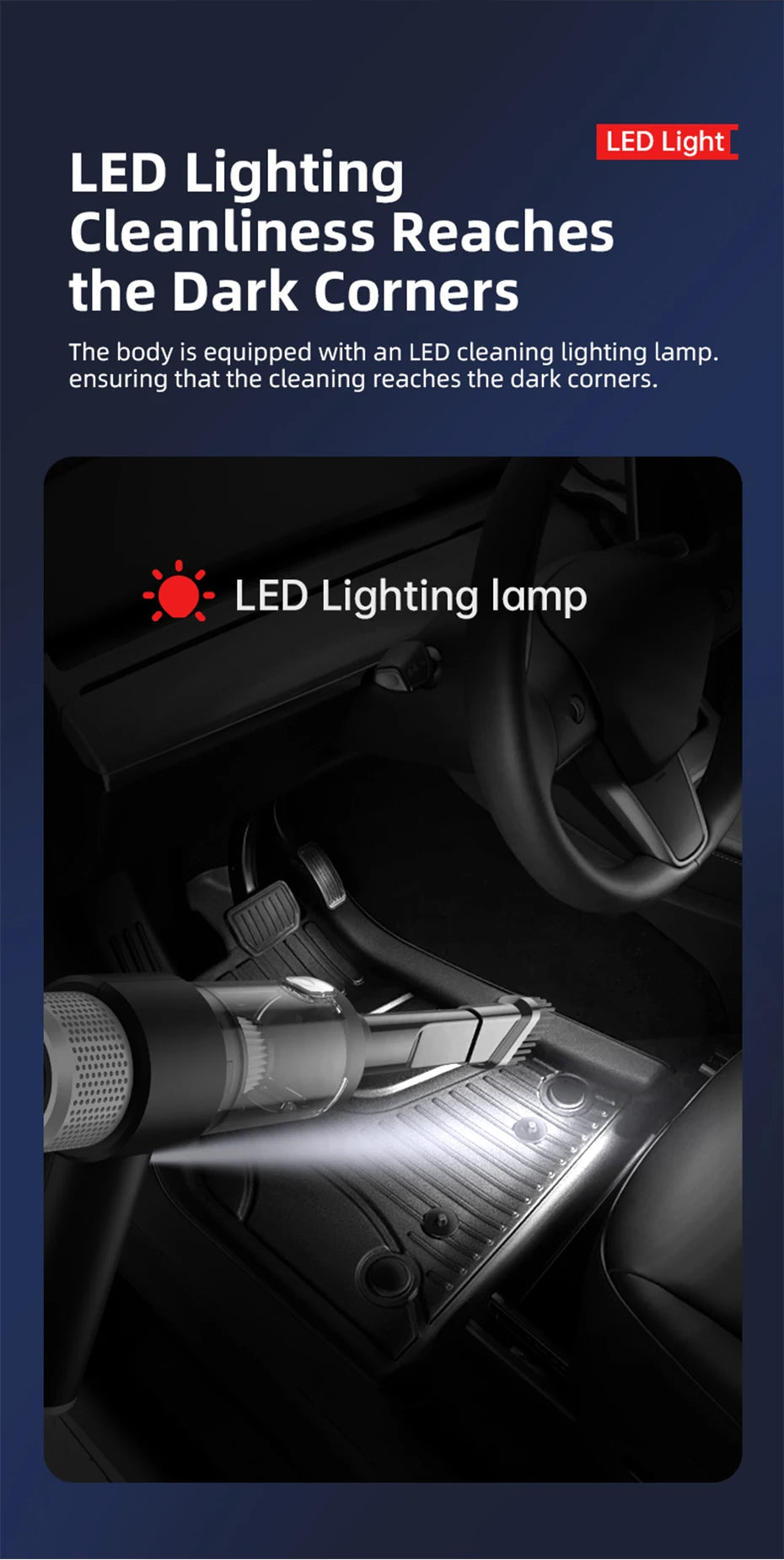 VYVYLABS 15000Pa Strong Suction Car Vacuum Cleaner with Led Lighting Rechargeable Wireless Cleaner Handheld Mini Car Cleaning