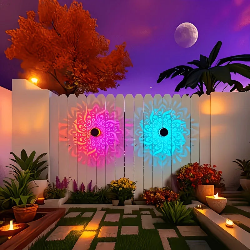 LED Solar Mandala Wall Lamp Openwork Projection Lawn Light Outdoor Garden Decorative Landscape Light for Garden Lawn Fence Porch