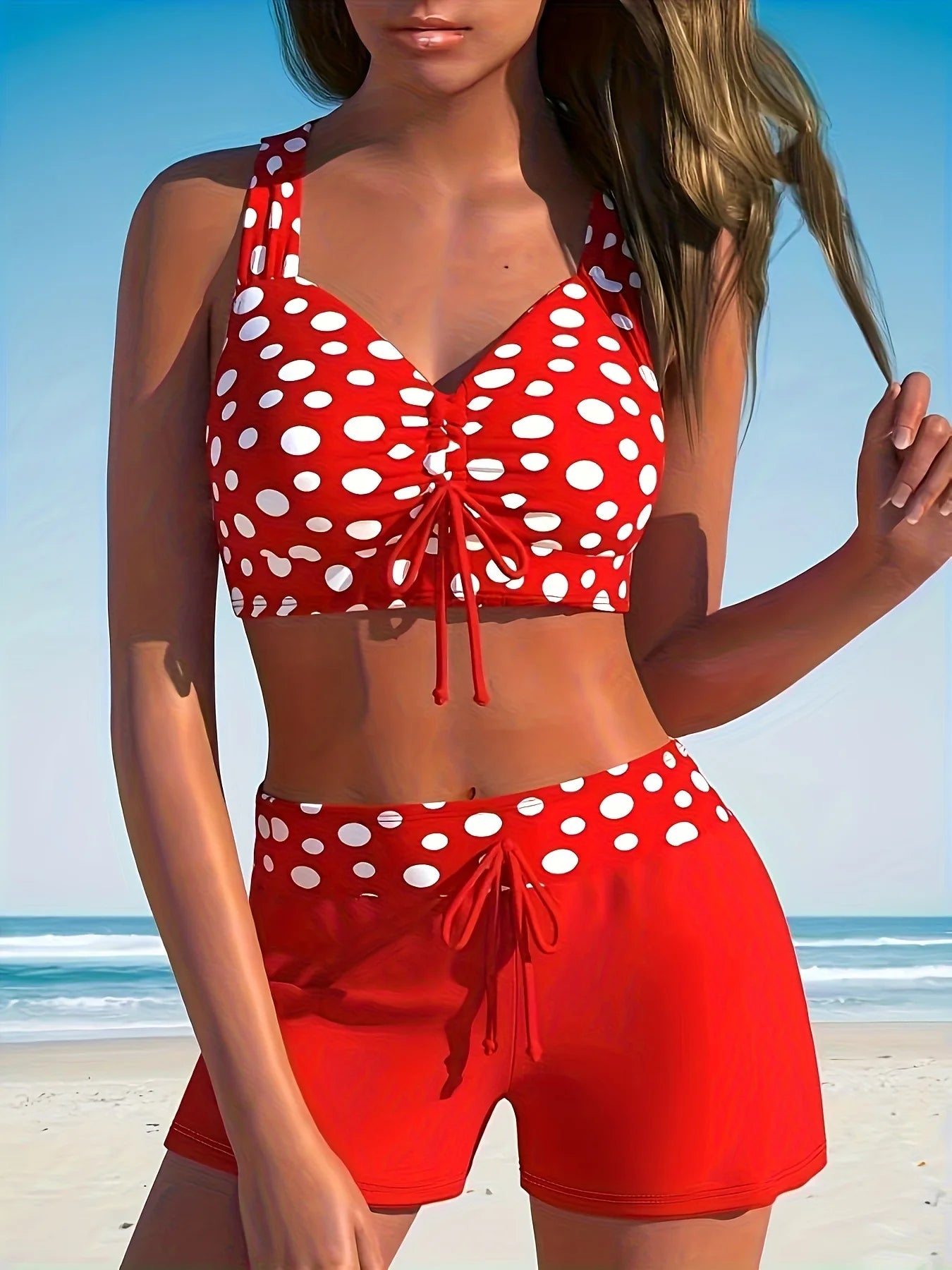 Circyy Printed Split Swimsuit Women Sexy Bikini Set Striped Contrast Color Bathing Suit High Waisted Beach Shorts Summer New