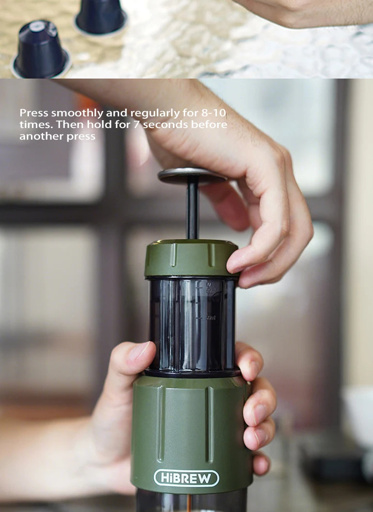 HiBREW 2 in 1 Portable Coffee Machine Hot/Cold Water Manual Espresso Maker For Capsule & Ground Hand Press Brewer H4D