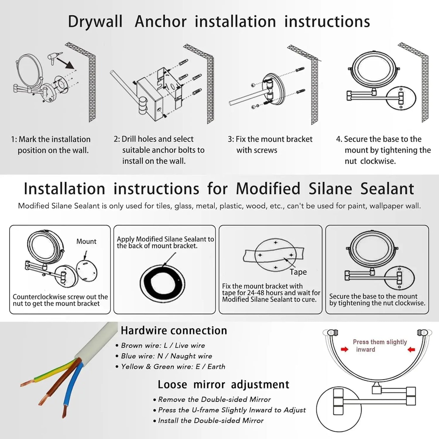 Self Priming Led Folding Bathroom Mirror Wall Mounted Light Bathroom Makeup Mirror 8 Inch 3X Magnifying Arm Extend Bath Mirrors