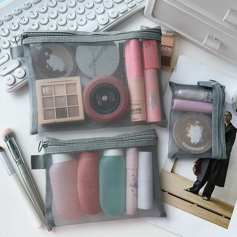 1/12pcs Mesh Clear Cosmetic Bags Small Large Black Makeup Bag Portable Travel Toiletry Organizer Case Lipstick Storage Pouch