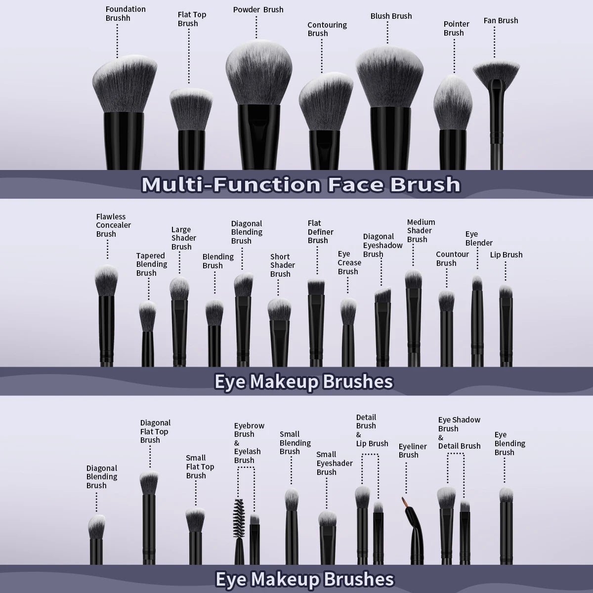 Professional Makeup Brush Set 30pcs Foundation Concealers Eye Shadows Powder Blush Blending Brushes Beauty Tools with Bag Kit
