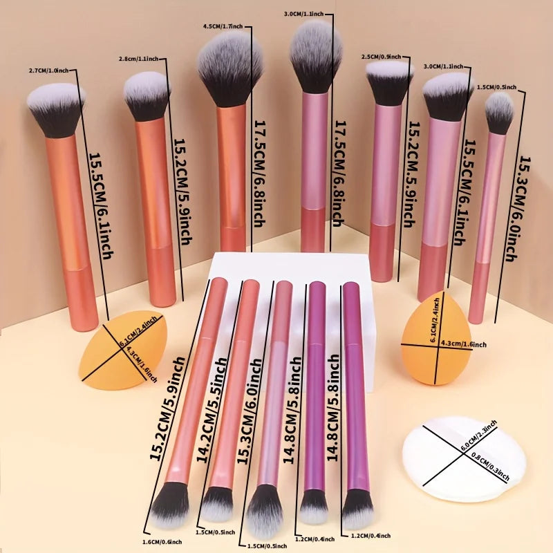 12pcs Multi-Functional Complete Makeup Brush Set: Loose Powder Brush, Blush Brush, Foundation Brush, Eyeshadow Brush, Blending B