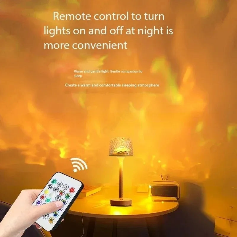 LED High Footed Desk Lamp with Water Ripple Projection Romantic Atmosphere Night Light for Couple Gift Indoor Bedroom