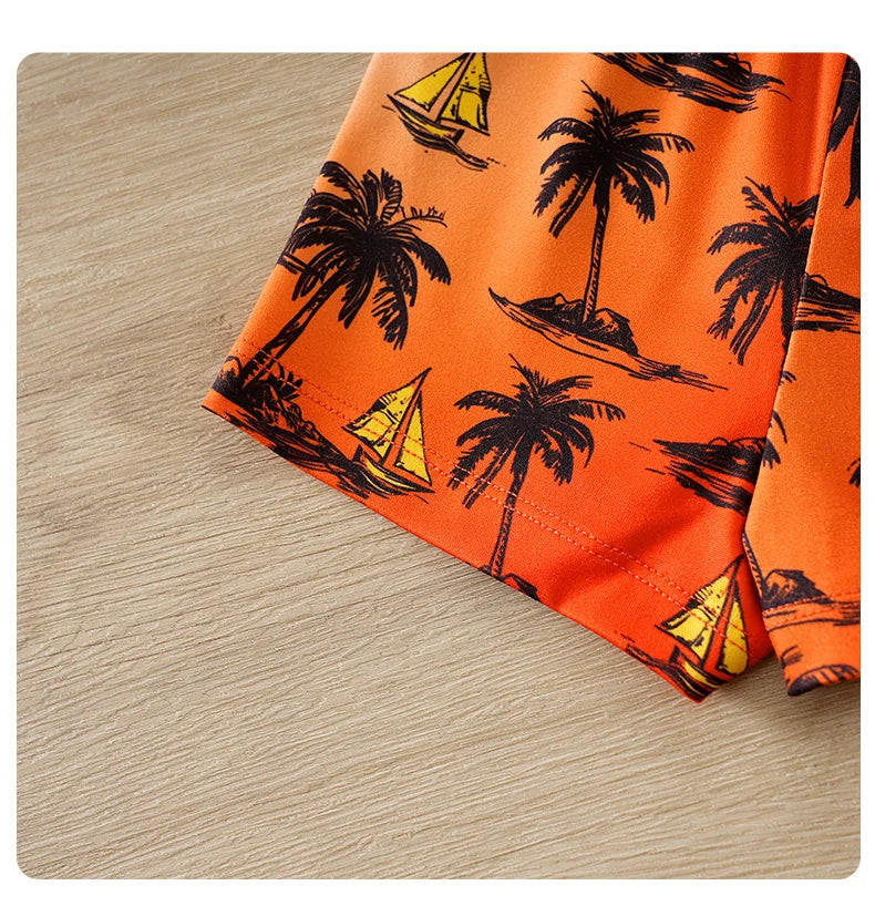 Baby Set Triangle Jumpsuit and Shorts 2PCS Holiday Coconut Tree Seaside 0-18 Months Newborn Knitted Toddler Comfortable Trendy