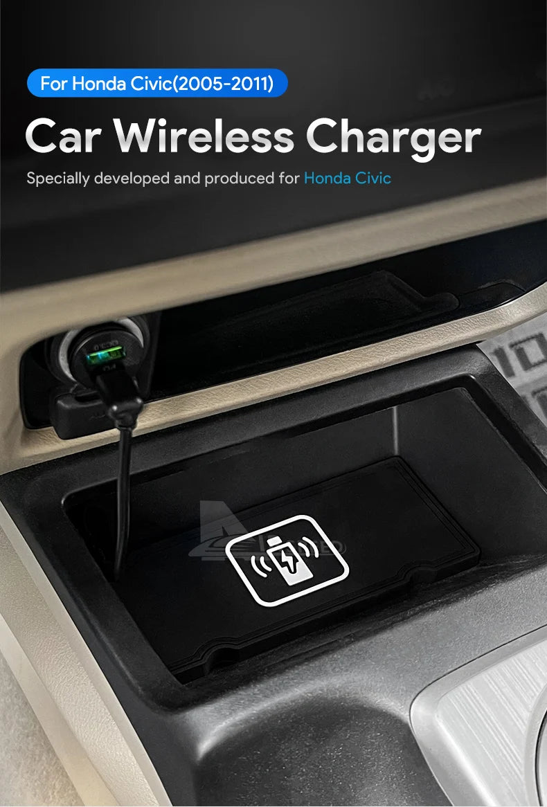 Car Wireless Charger For Honda Civic 2005 2006 2007 2008 2009 2010 2011 Car Mobile Phone Charging Fast Wirelessly 15W Board