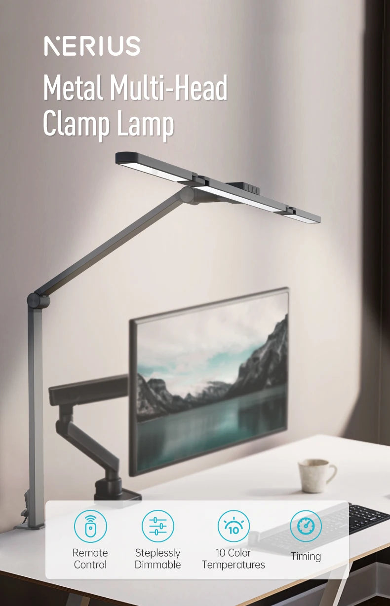 LED Desk Lamp with Clamp Remote Dimming 24W Ultra Bright Desk Lamp for Home and Office Architects Paired with Ambient Lighting