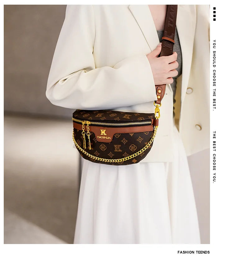 High-End Fashion Women's Waist Bag Luxury Classic Printed Single Shoulder Crossbody Bag Versatile Women Chest Bag British Style