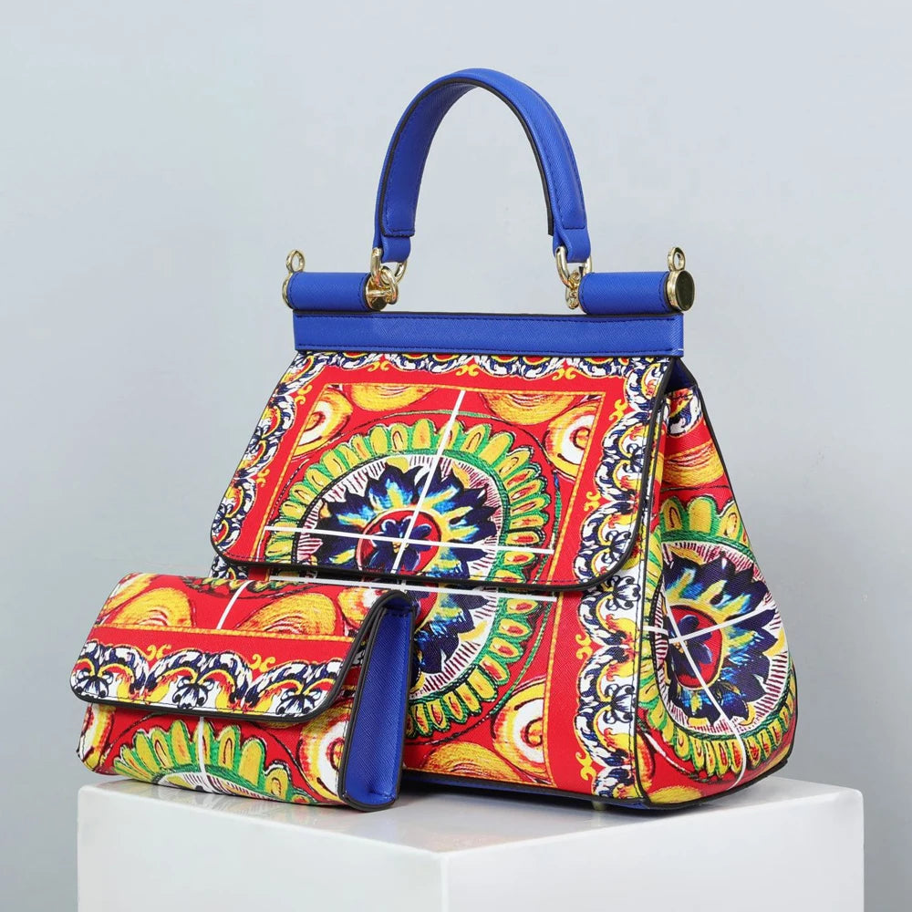 Luxury Women Bags Leather Vintage Painting Art Purse Handbags Girl Shoulder Bag Fashion Cross Body Messenger Bag Female Totes