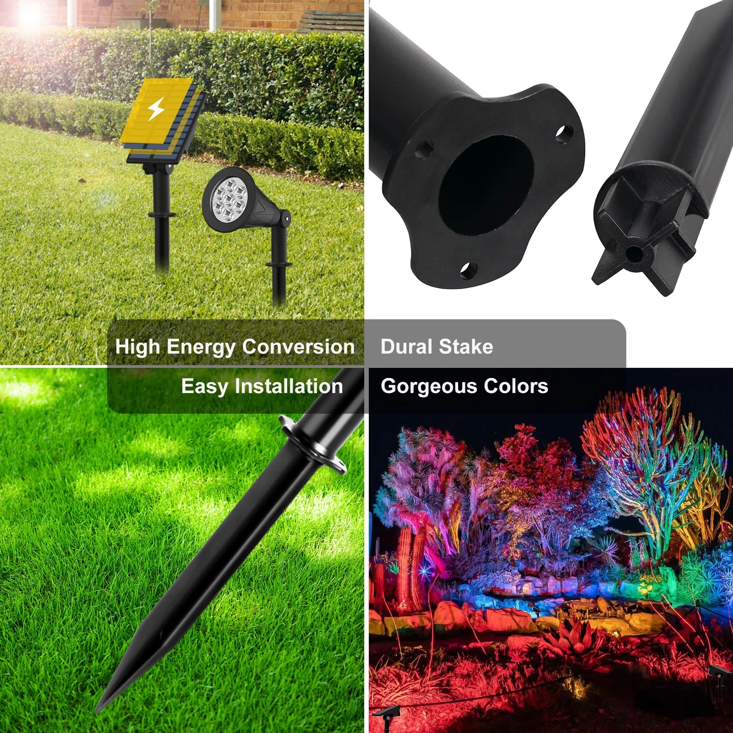 T-SUN 7LEDS Solar Spotlight IP65 Waterproof Solar Garden Light Solar Wall Light Solar Light With Fixed Color Solar Lamp Outdoor