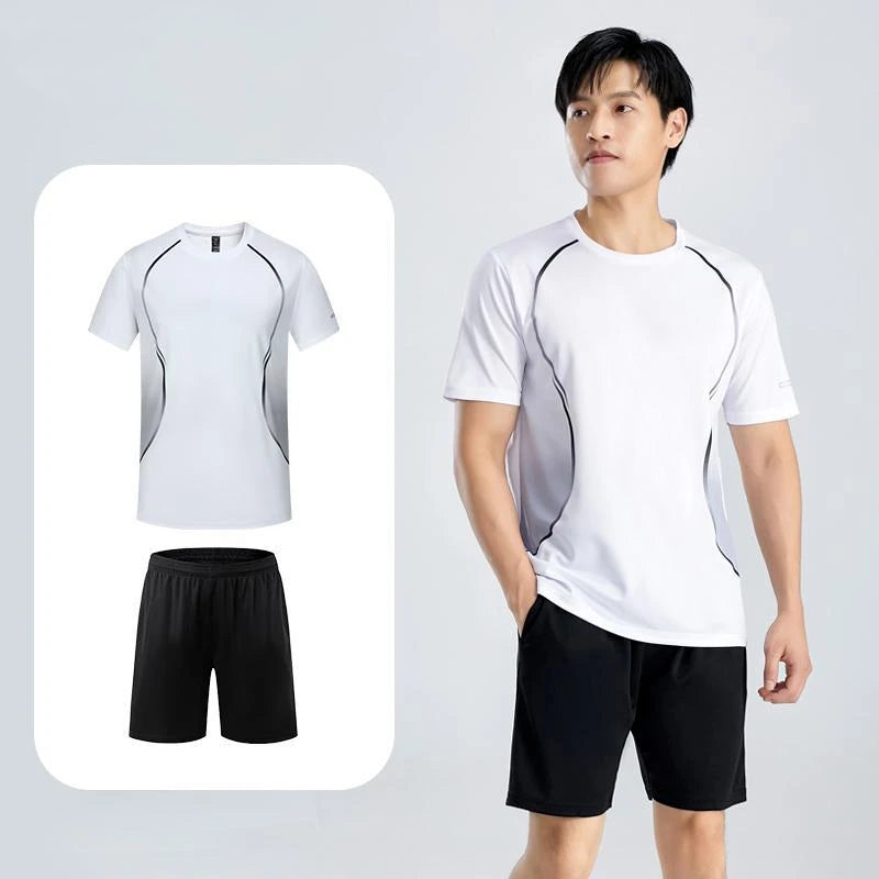 Summer Casual Sports Suit Men Short-sleeve Breathable Outdoor Morning Night Jogging Training Suit Loose Gym Quick Drying Clothes