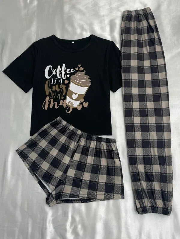 Three-piece women's comfortable pajamas New style shorts long pants short sleeved casual home wear