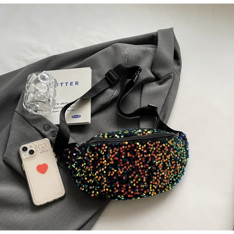 Light Luxury Zipper Fashion Women's Crossbody Bags New Best-selling Sweet Sequin Design Ladies Waist Packs Bolsas Femininas