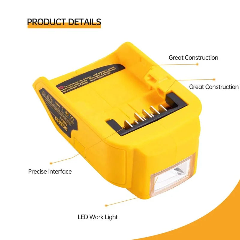 Replacement DCB090 Power Source For Dewalt 20V 18V Battery Adapter with Dual USB DC 12V LED Work Light Converter Power Supply