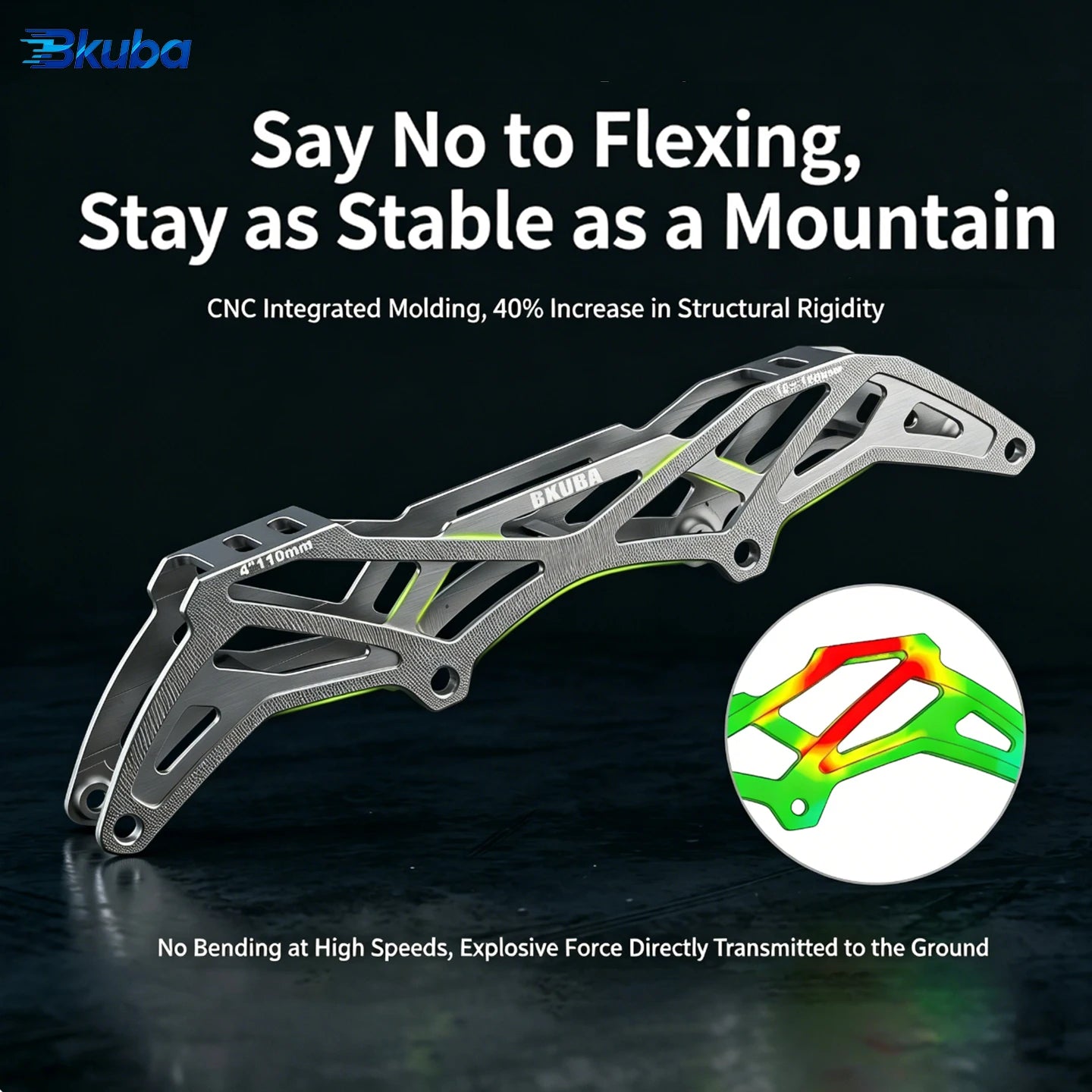 BKuba 4x90/100/110mm Speed Skate Frame, Aircraft Grade Aluminum CNC Machined Inline Skate Bracket