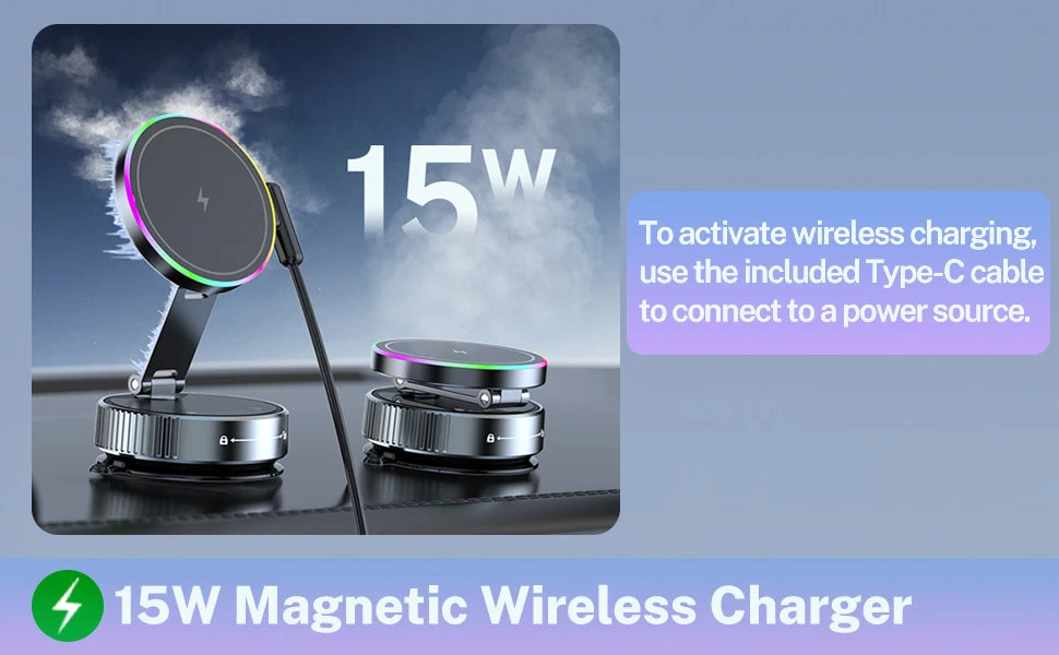 Cooling Wireless Charger Car Phone Holder with Breathing RGB Light Magnetic Suction Cellphone Bracket for iPhone 12-17 Pro Max
